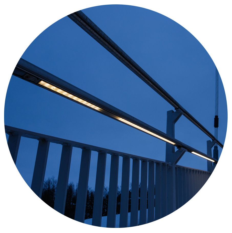 light up railing of a pedestrian bridge