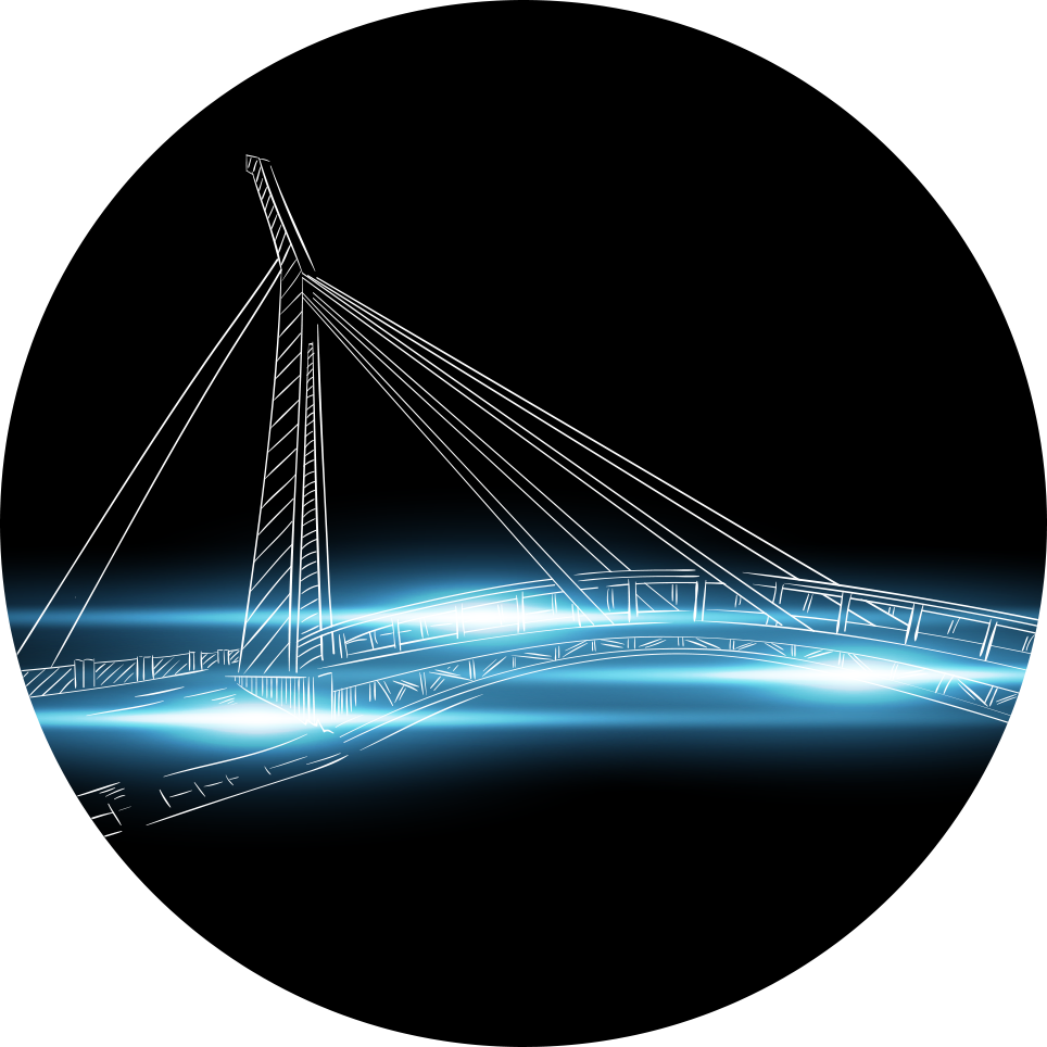 graphic of a frame of a pedestrian bridge with light flares